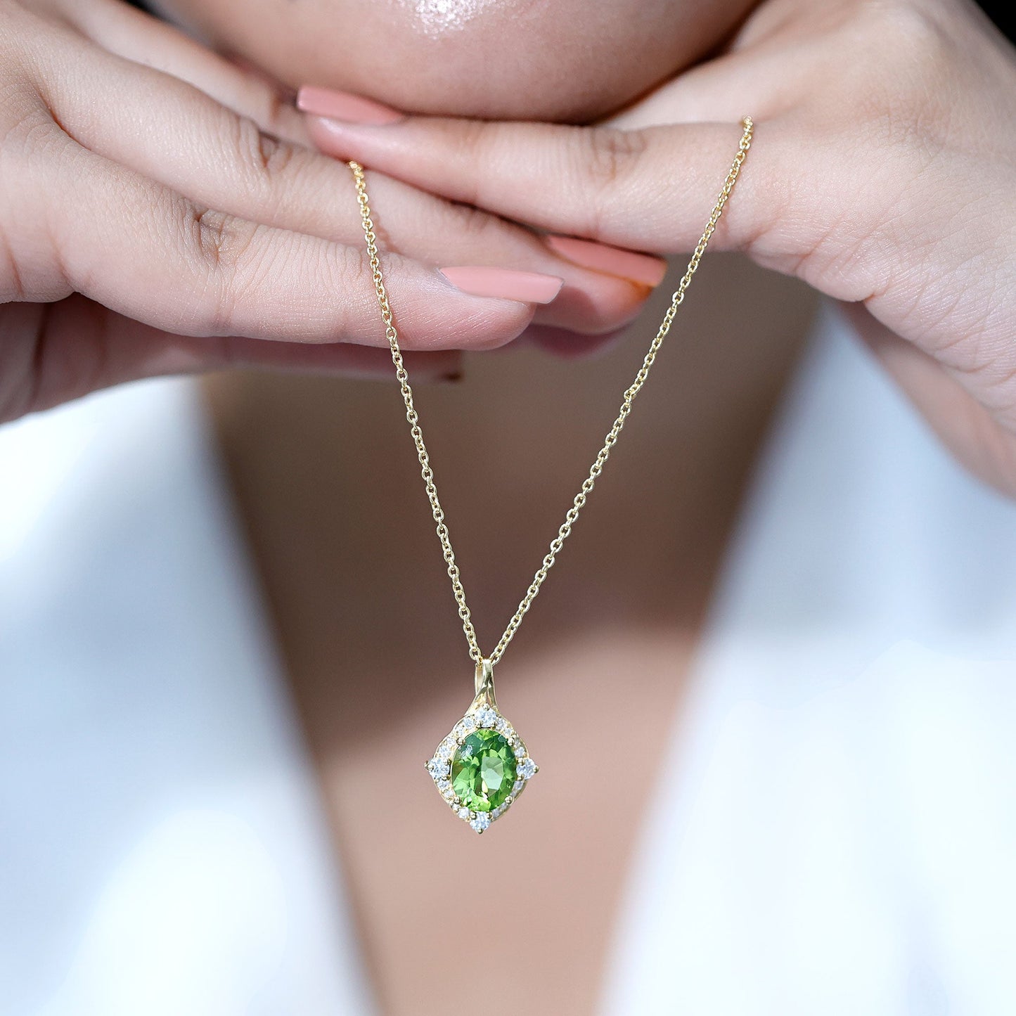 Real 2.5 Carat Peridot Vintage Pendant with Diamond Halo