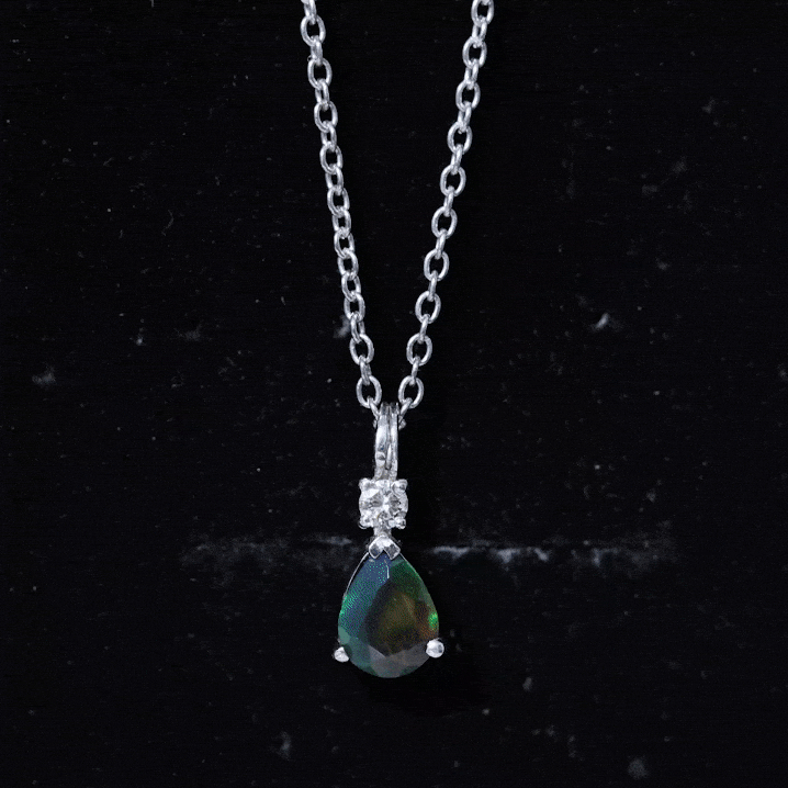 Pear Shaped Black Opal Drop Pendant with Diamond