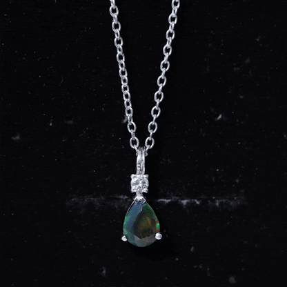 Pear Shaped Black Opal Drop Pendant with Diamond