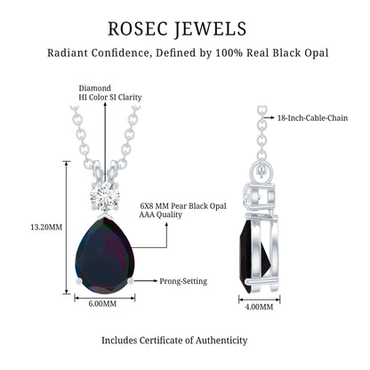 Pear Shaped Black Opal Drop Pendant with Diamond