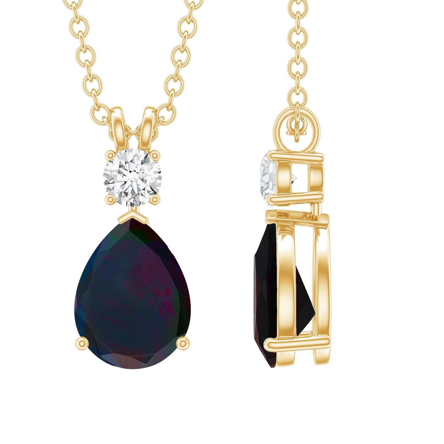 Pear Shaped Black Opal Drop Pendant with Diamond