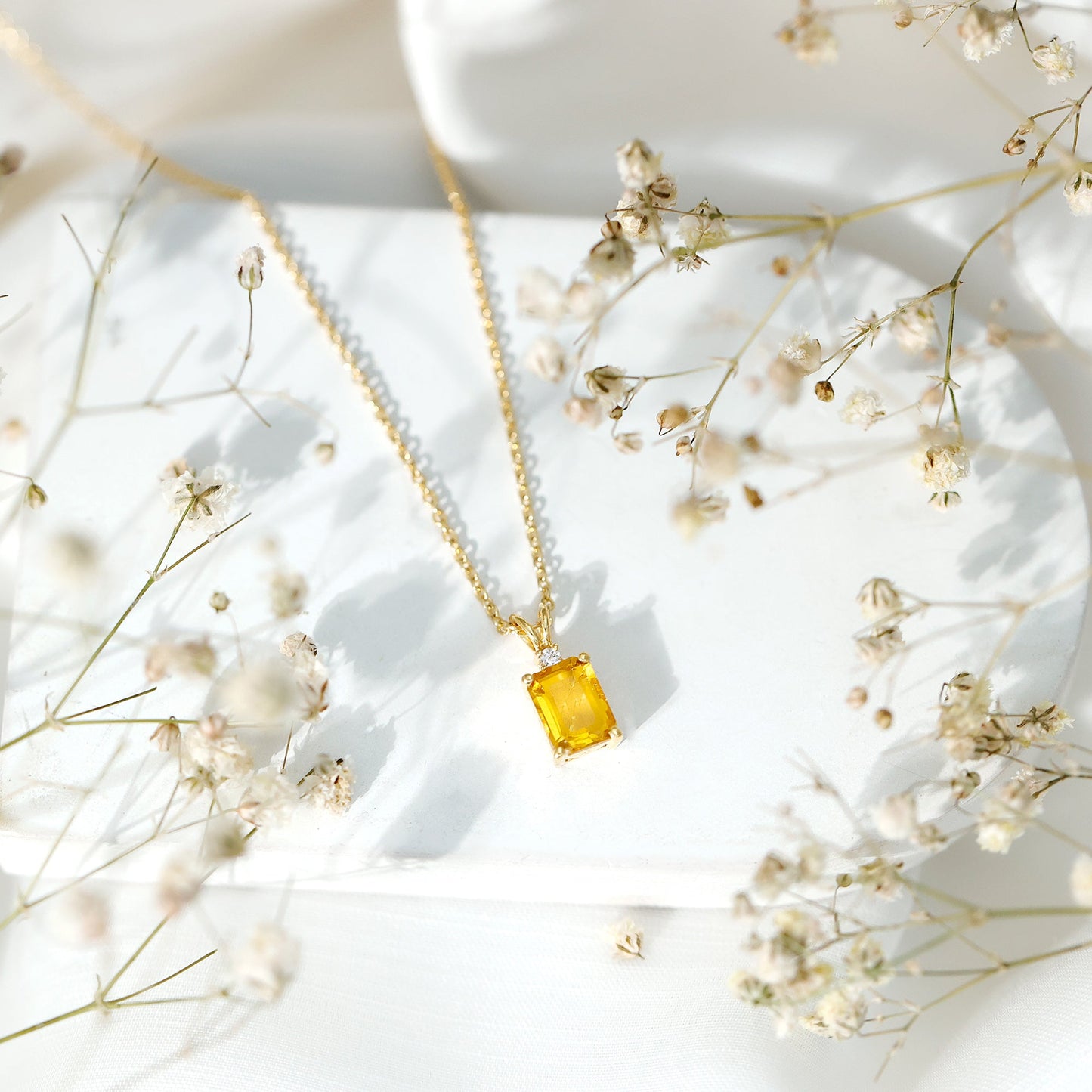 1.7 Carat Emerald Cut Lab Grown Yellow Sapphire Diamond Necklace with Chain
