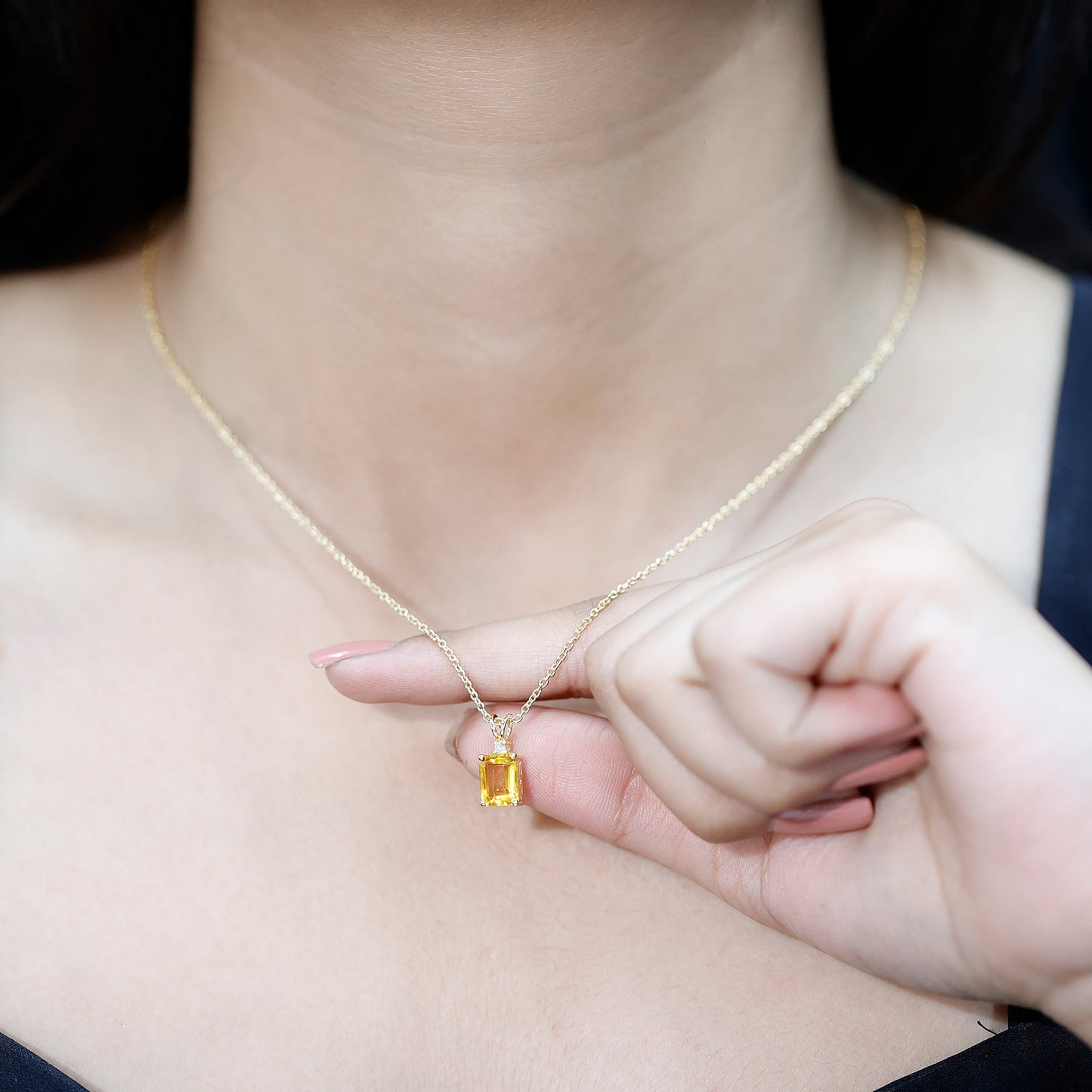 1.7 Carat Emerald Cut Lab Grown Yellow Sapphire Diamond Necklace with Chain