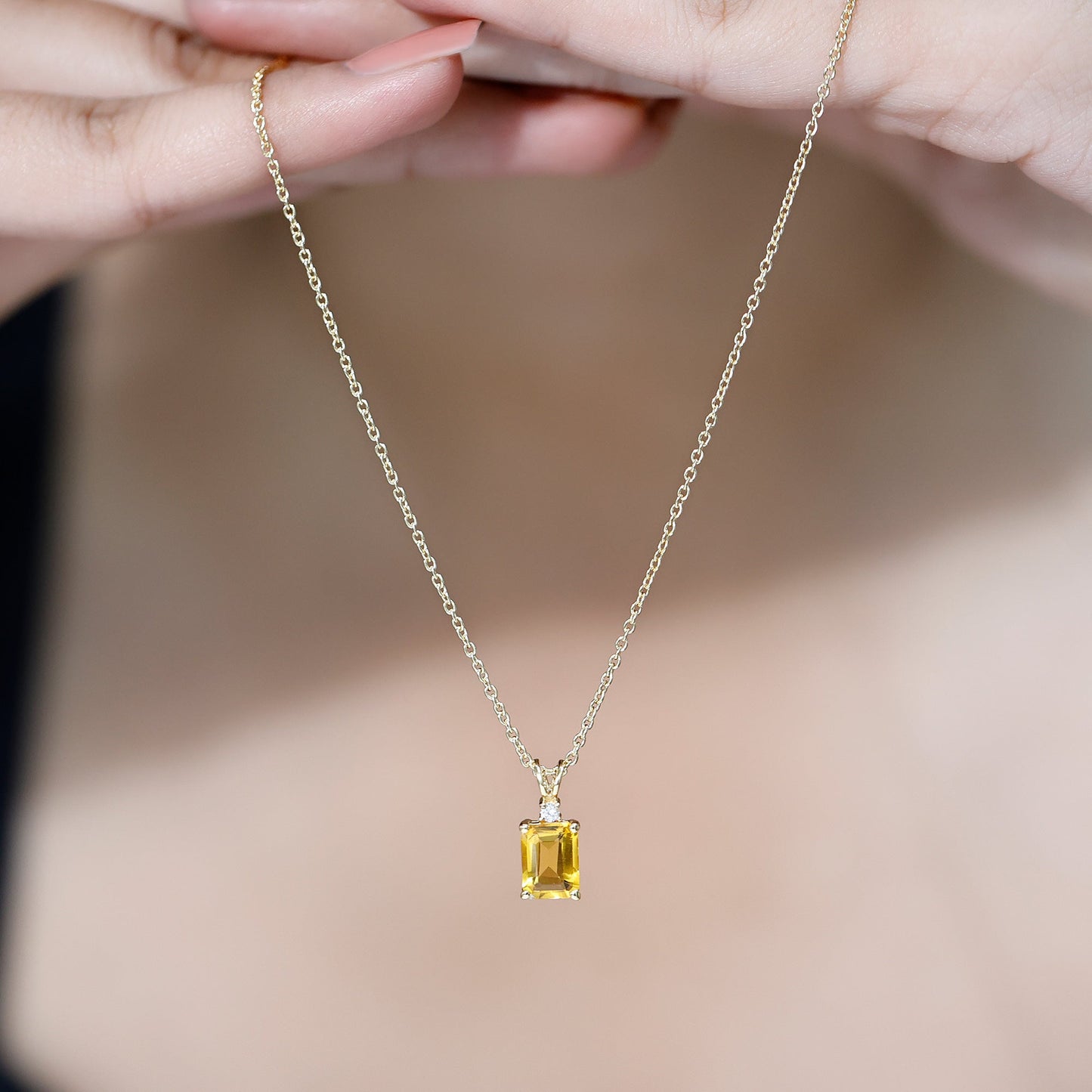 1.7 Carat Emerald Cut Lab Grown Yellow Sapphire Diamond Necklace with Chain
