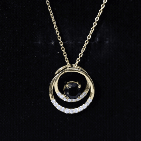 Lab Created Black and White Diamond Circle Necklace With Silver Chain