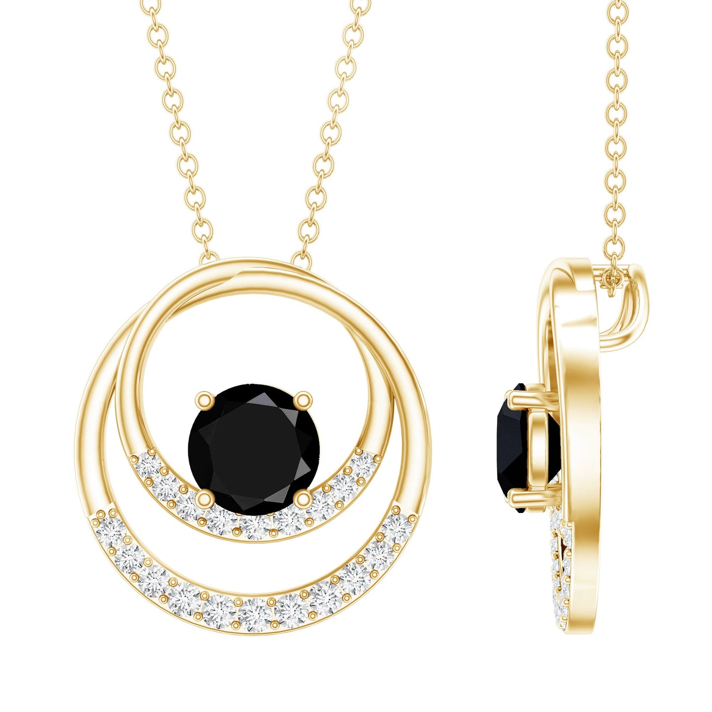 Lab Created Black and White Diamond Circle Necklace With Silver Chain