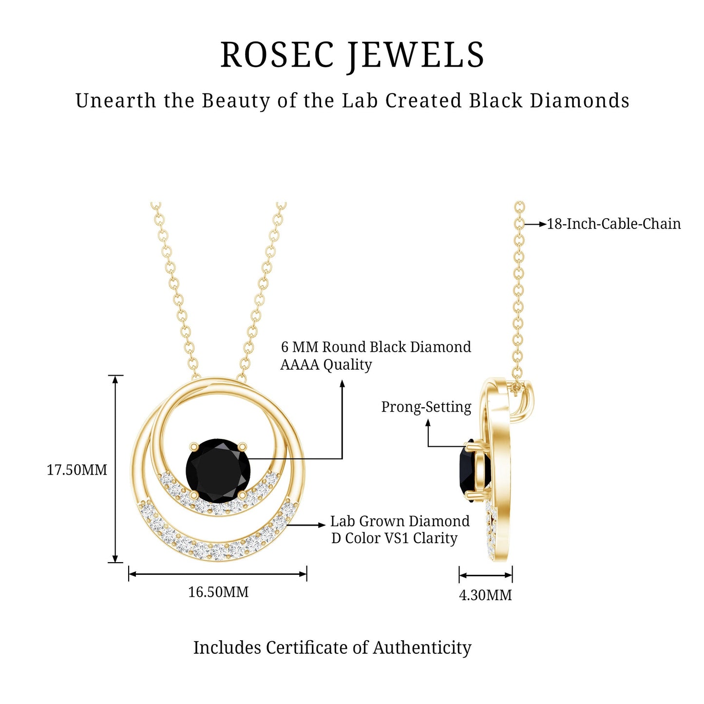 Lab Created Black and White Diamond Circle Necklace With Silver Chain