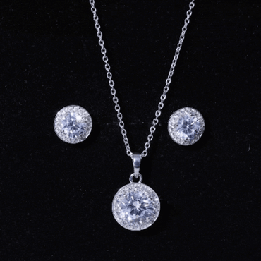 Certified 4 Carat Round Cubic Zirconia Halo Necklace and Earrings in Silver