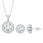 Certified 4 Carat Round Cubic Zirconia Halo Necklace and Earrings in Silver