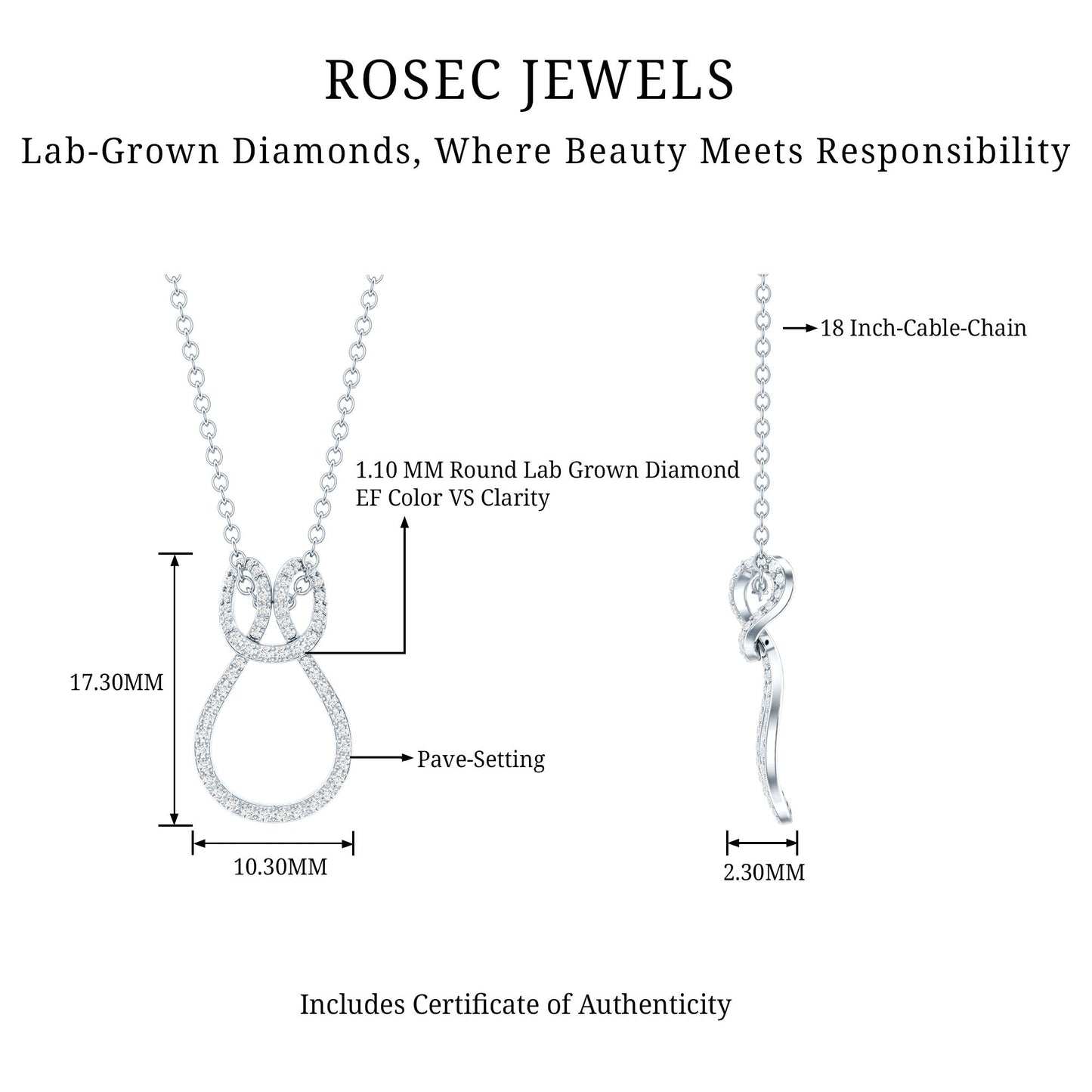Certified Lab Grown Diamond Infinity Love Knot Necklace For Her
