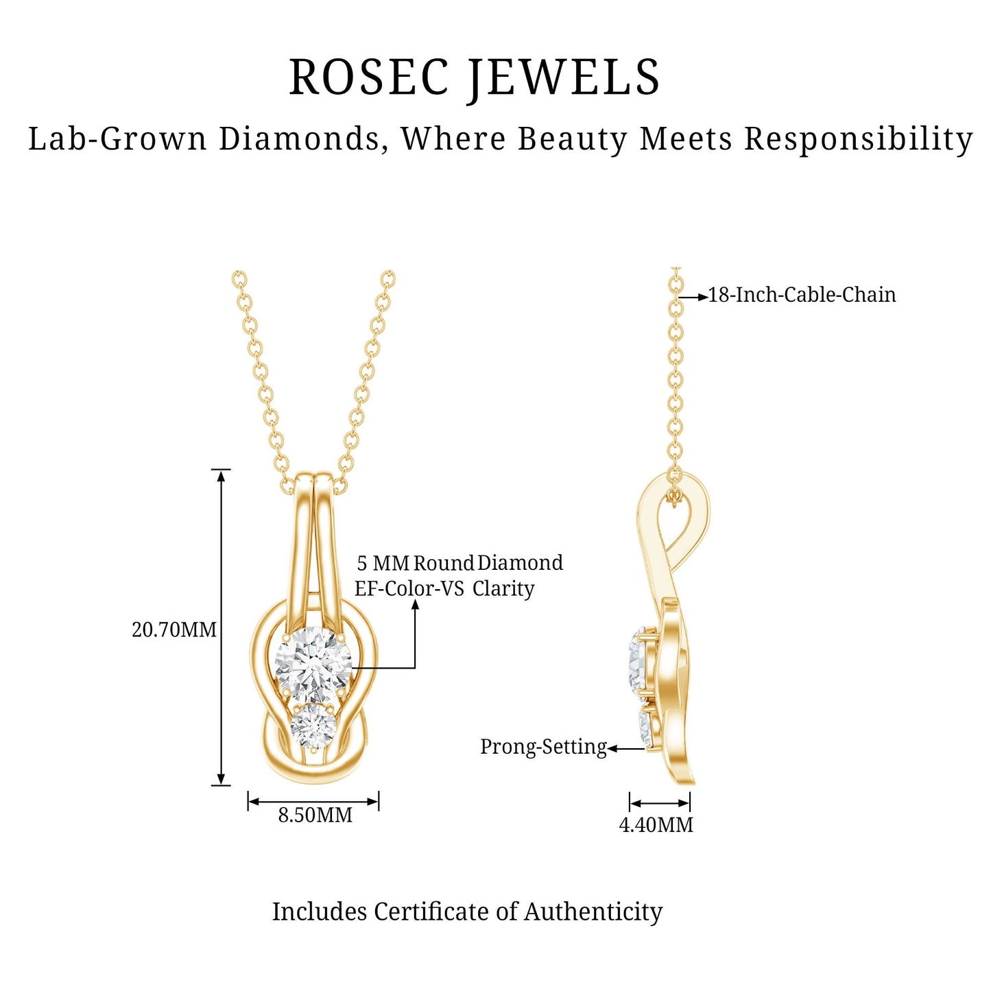 Certified Lab Grown Diamond Love Knot Pendant Necklace
