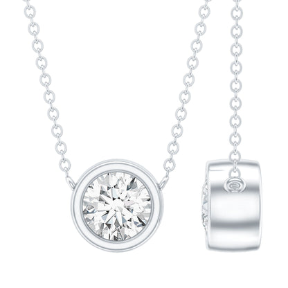 Bezel Set Lab 5 MM Round Diamond Solitaire Necklace