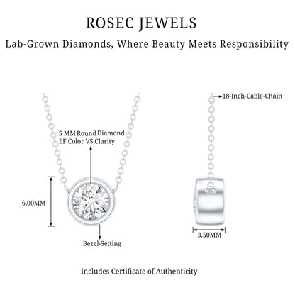 Bezel Set Lab 5 MM Round Diamond Solitaire Necklace
