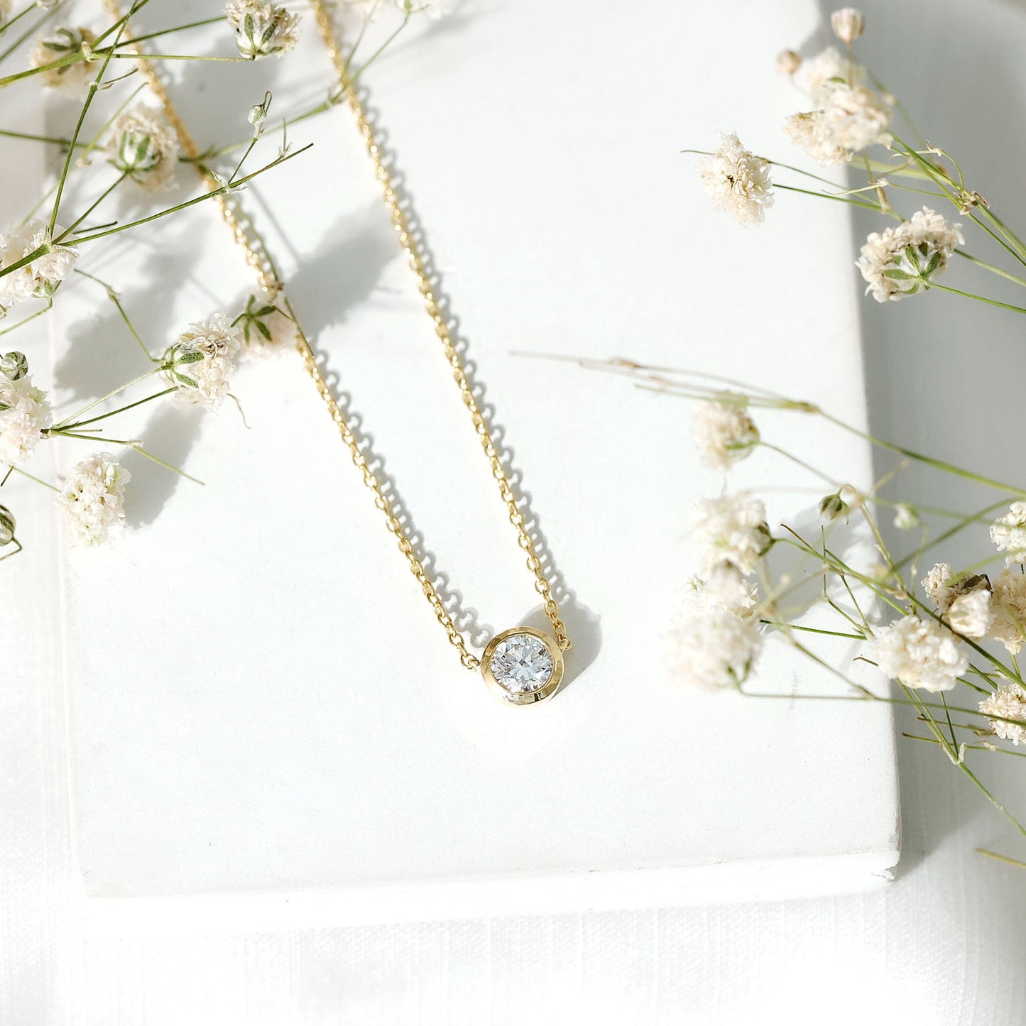 Bezel Set Lab 5 MM Round Diamond Solitaire Necklace