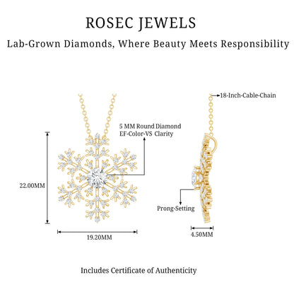 Lab Grown Diamond Snowflake Winter Necklace