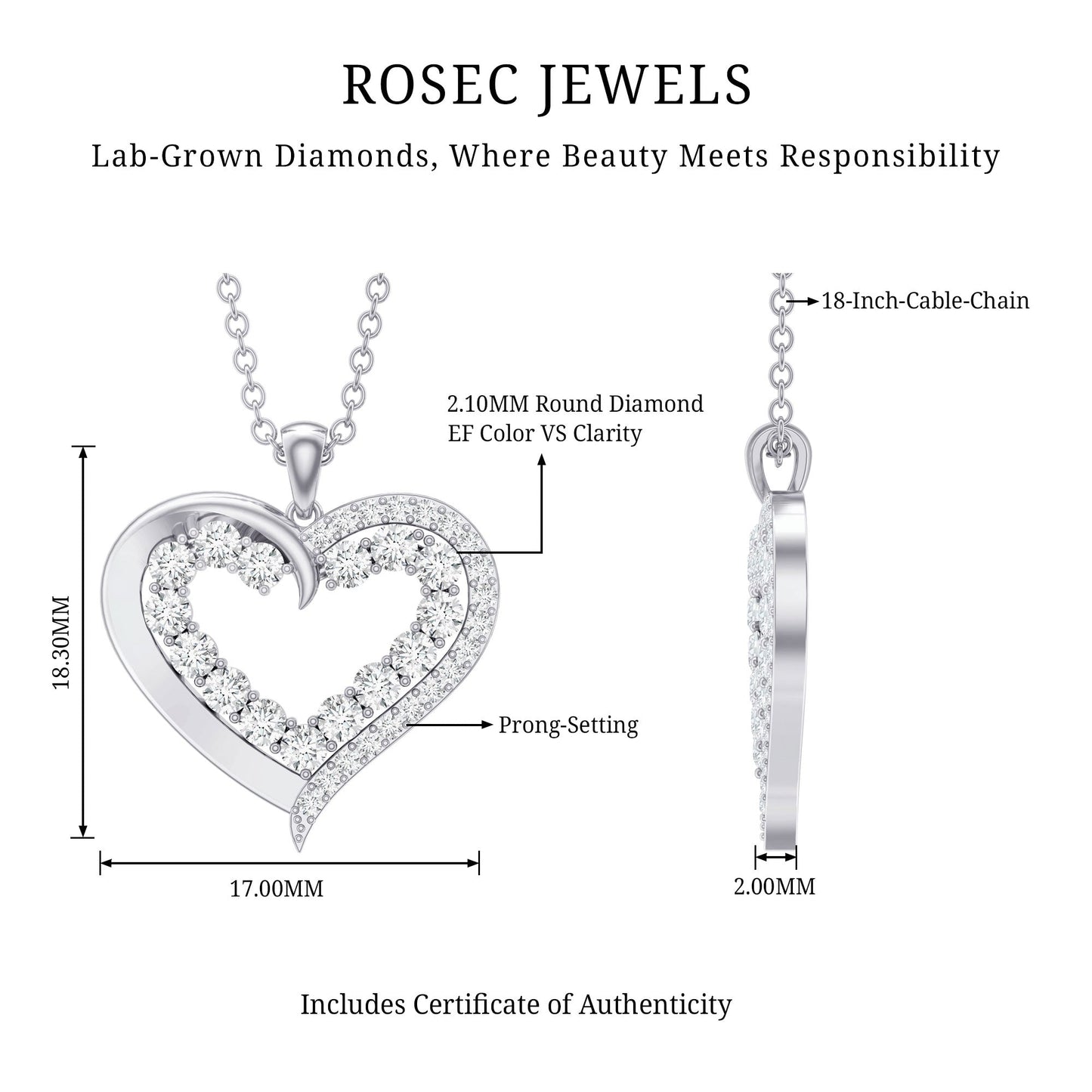 Certified Lab Grown Diamond Designer Heart Necklace For Women