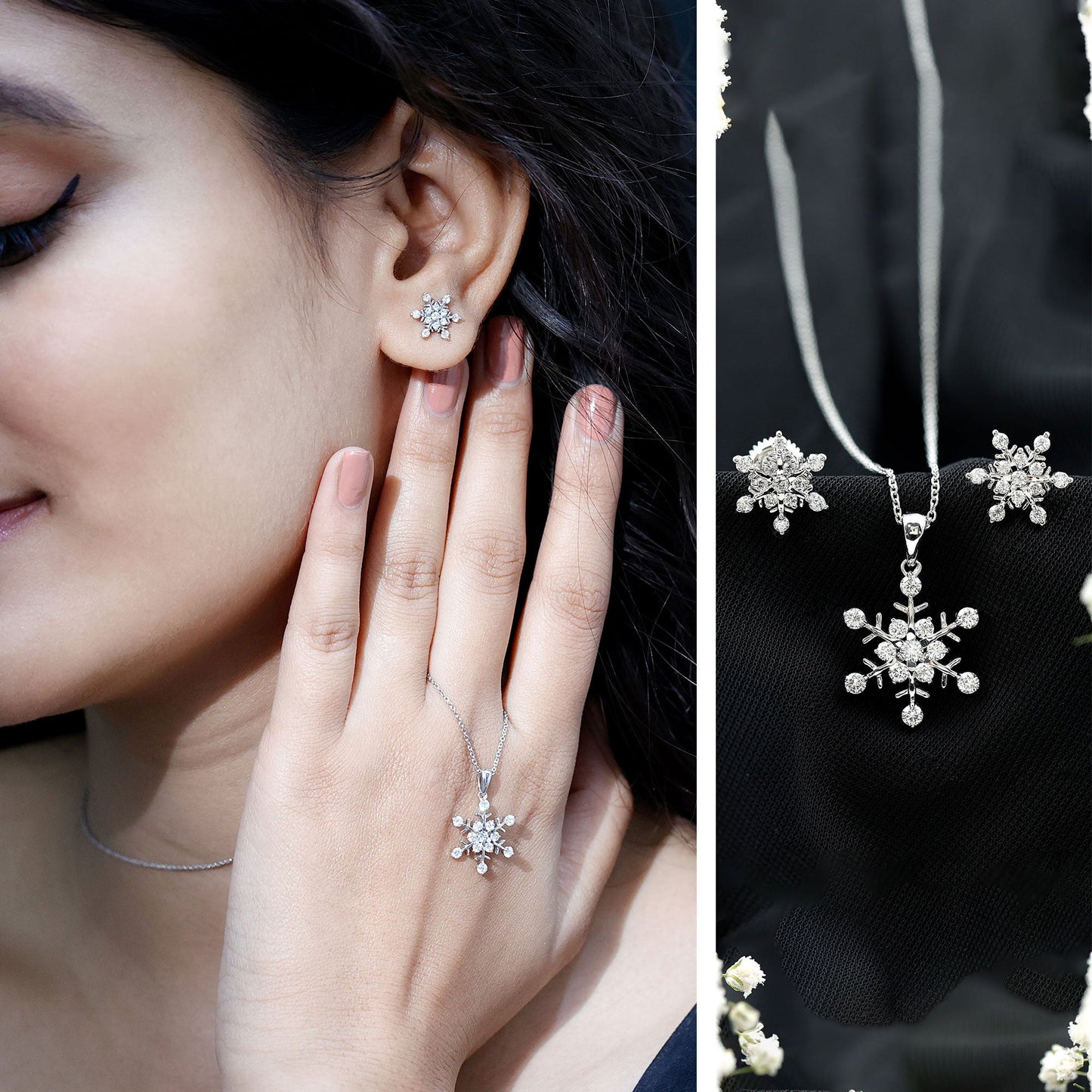 Certified Lab Grown Diamond Snowflake Jewelry Set