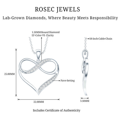 Certified Lab Grown Diamond Infinity Heart Necklace For Women