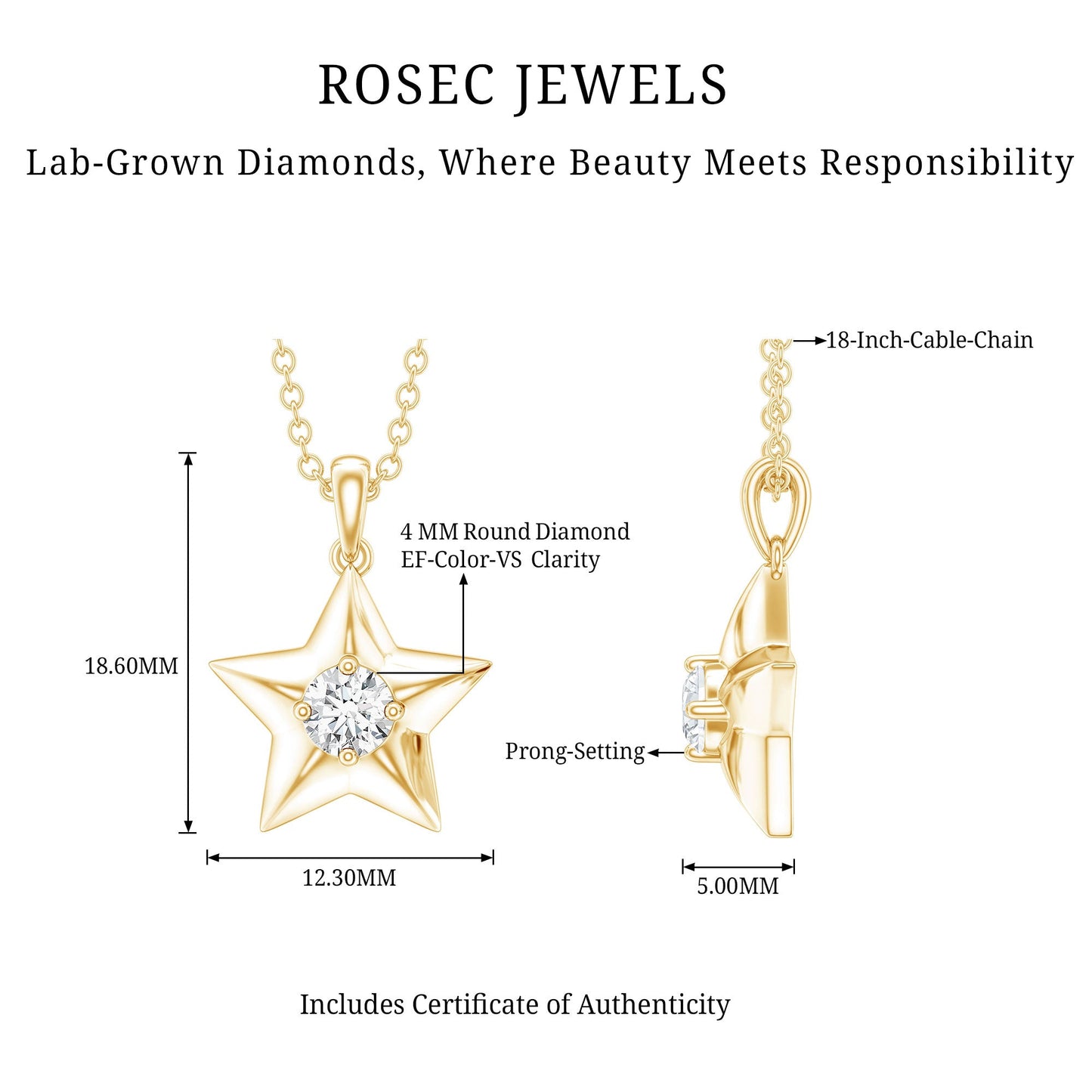 Certified Lab Grown Diamond Star Pendant Necklace For Her