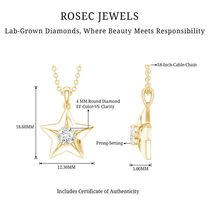 Certified Lab Grown Diamond Star Pendant Necklace For Her
