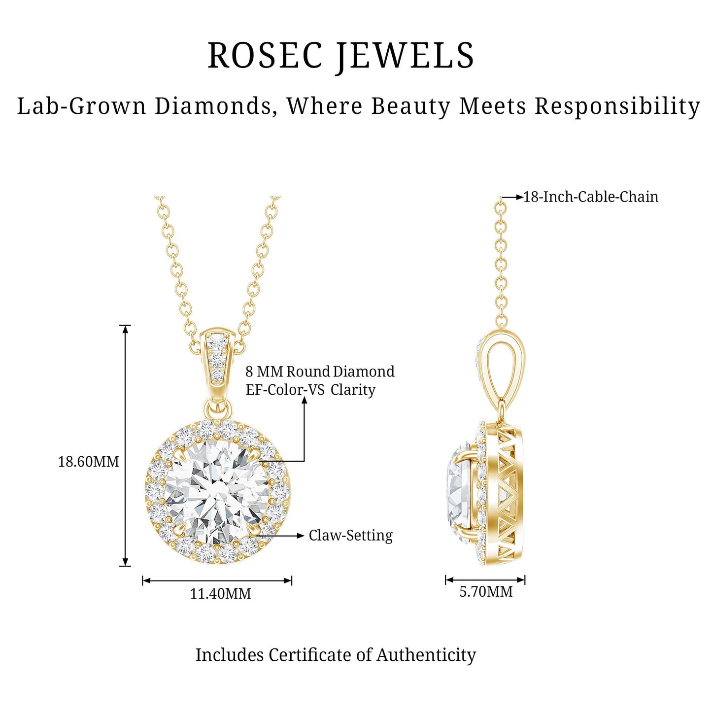 Certified 2 Carat Lab Grown Diamond Halo Pendant Necklace