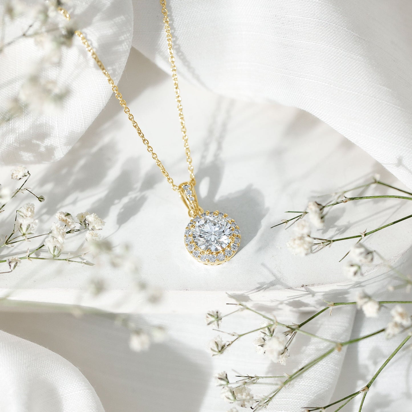 Certified 2 Carat Lab Grown Diamond Halo Pendant Necklace