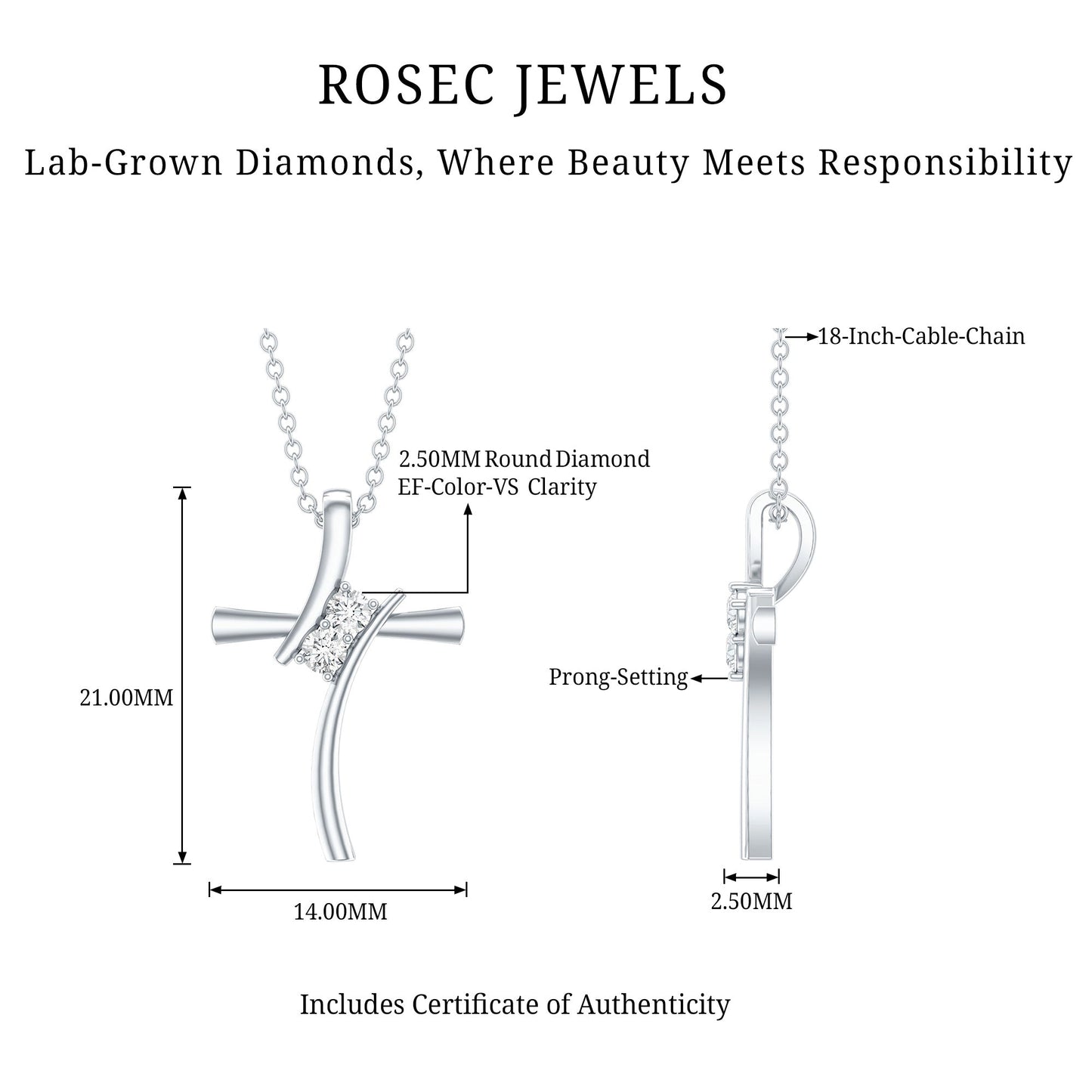 0.14 CT Lab Grown Diamond Cross Necklace (Hidden Bail)
