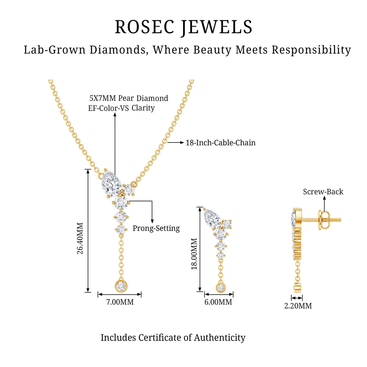 Certified Lab Grown Diamond Designer Necklace and Earrings Set
