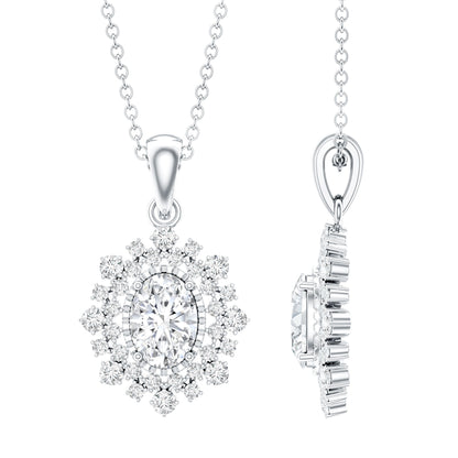 0.7 Carat Oval Lab Diamond Double Halo Bridal Pendant