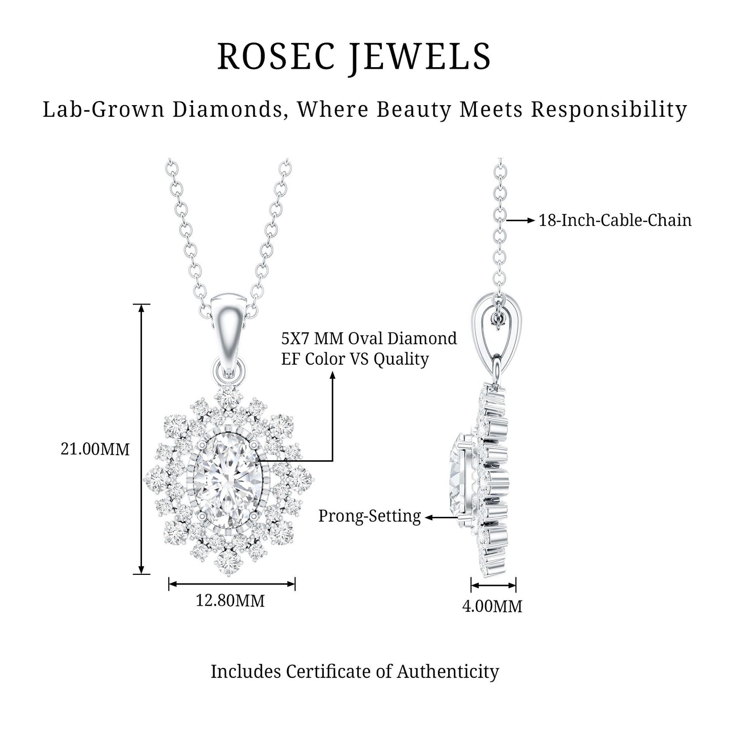 0.7 Carat Oval Lab Diamond Double Halo Bridal Pendant
