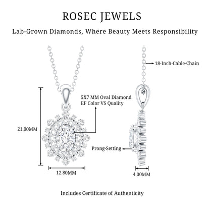 0.7 Carat Oval Lab Diamond Double Halo Bridal Pendant