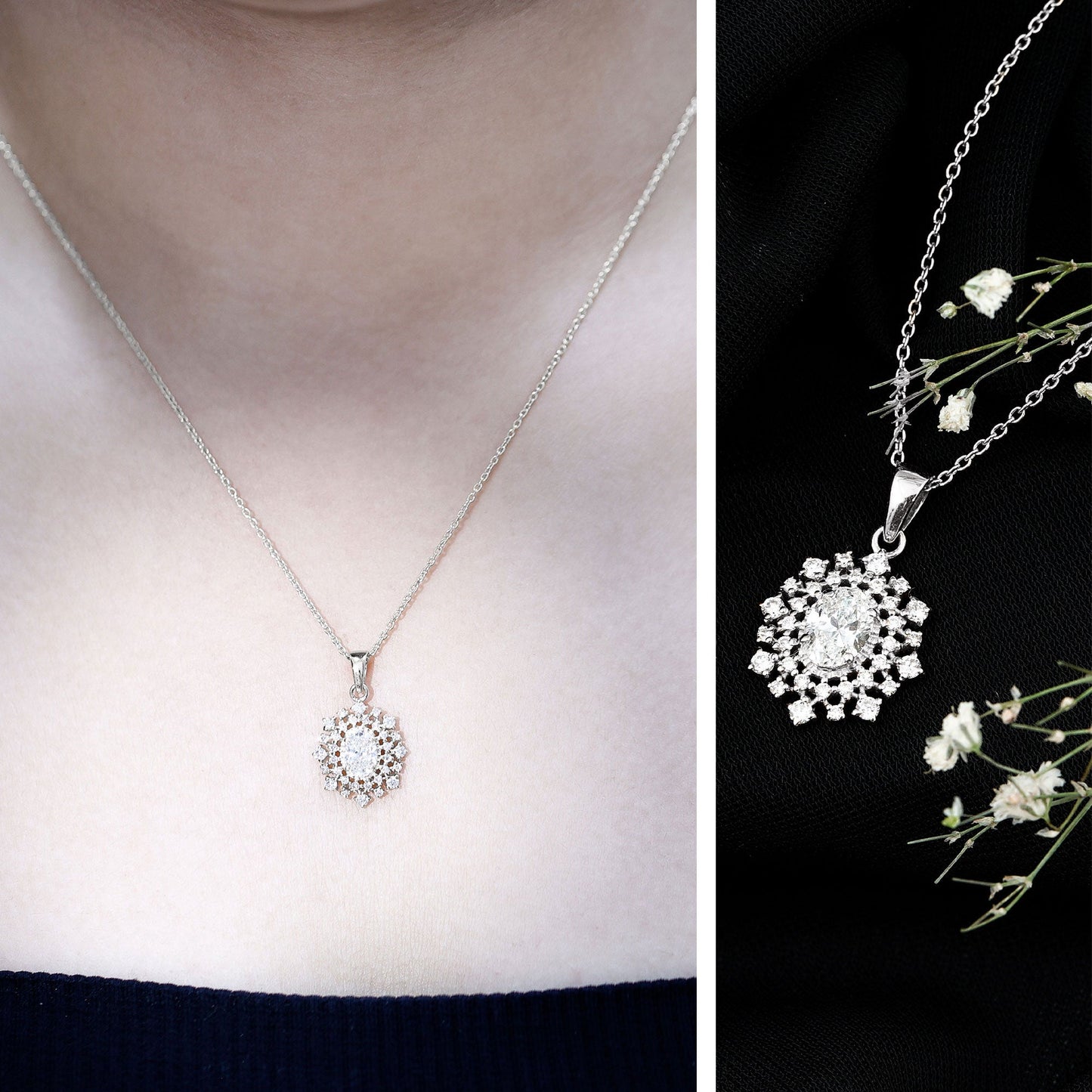 0.7 Carat Oval Lab Diamond Double Halo Bridal Pendant