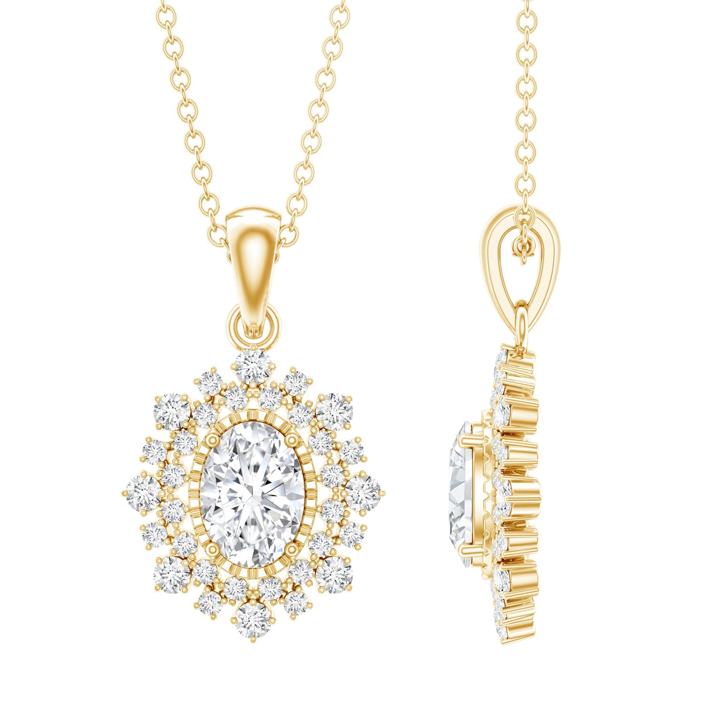 0.7 Carat Oval Lab Diamond Double Halo Bridal Pendant