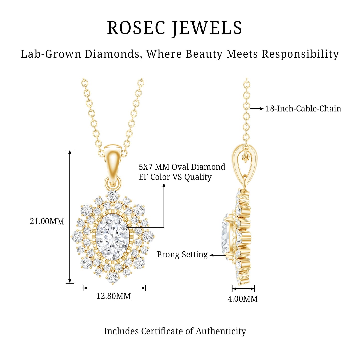 0.7 Carat Oval Lab Diamond Double Halo Bridal Pendant