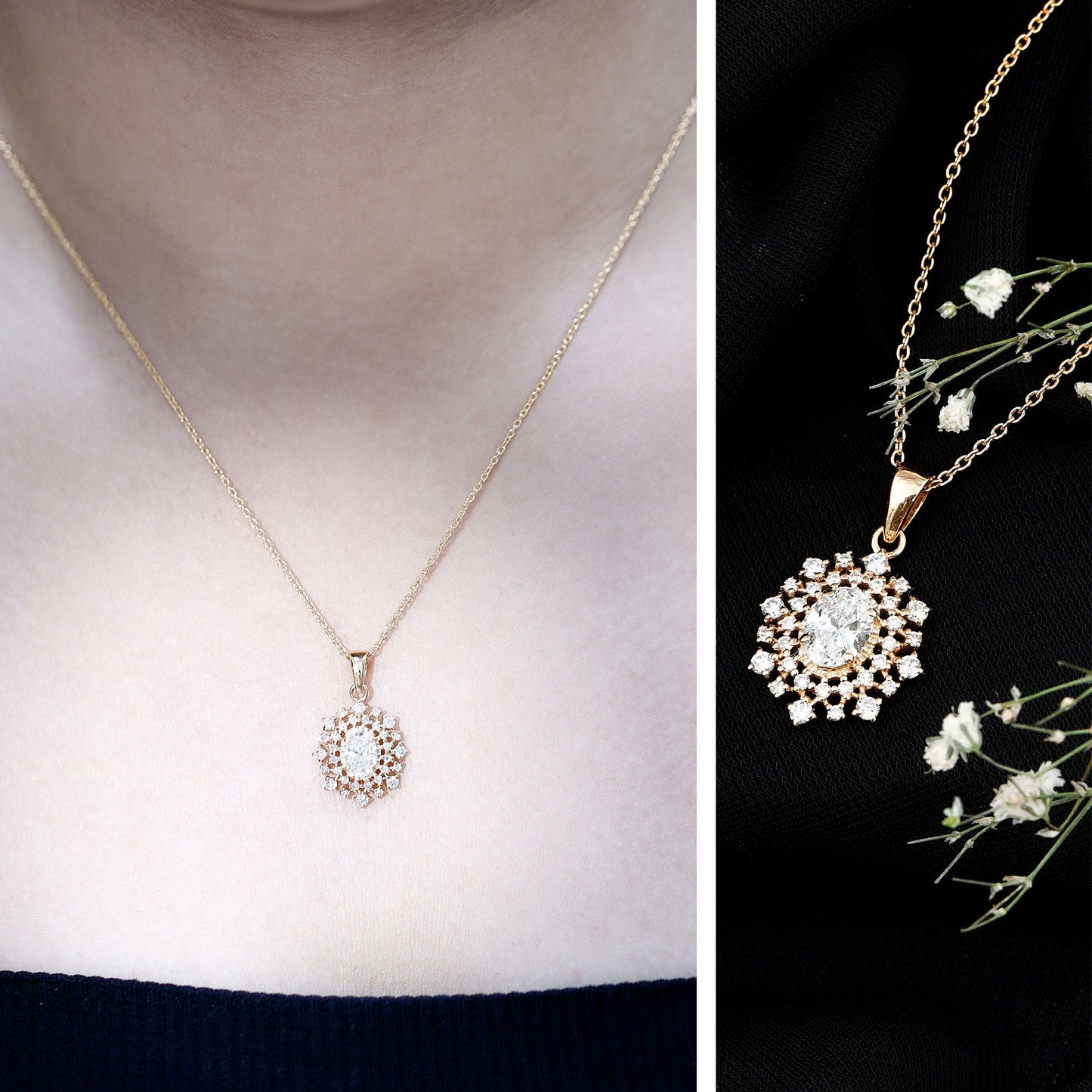 0.7 Carat Oval Lab Diamond Double Halo Bridal Pendant
