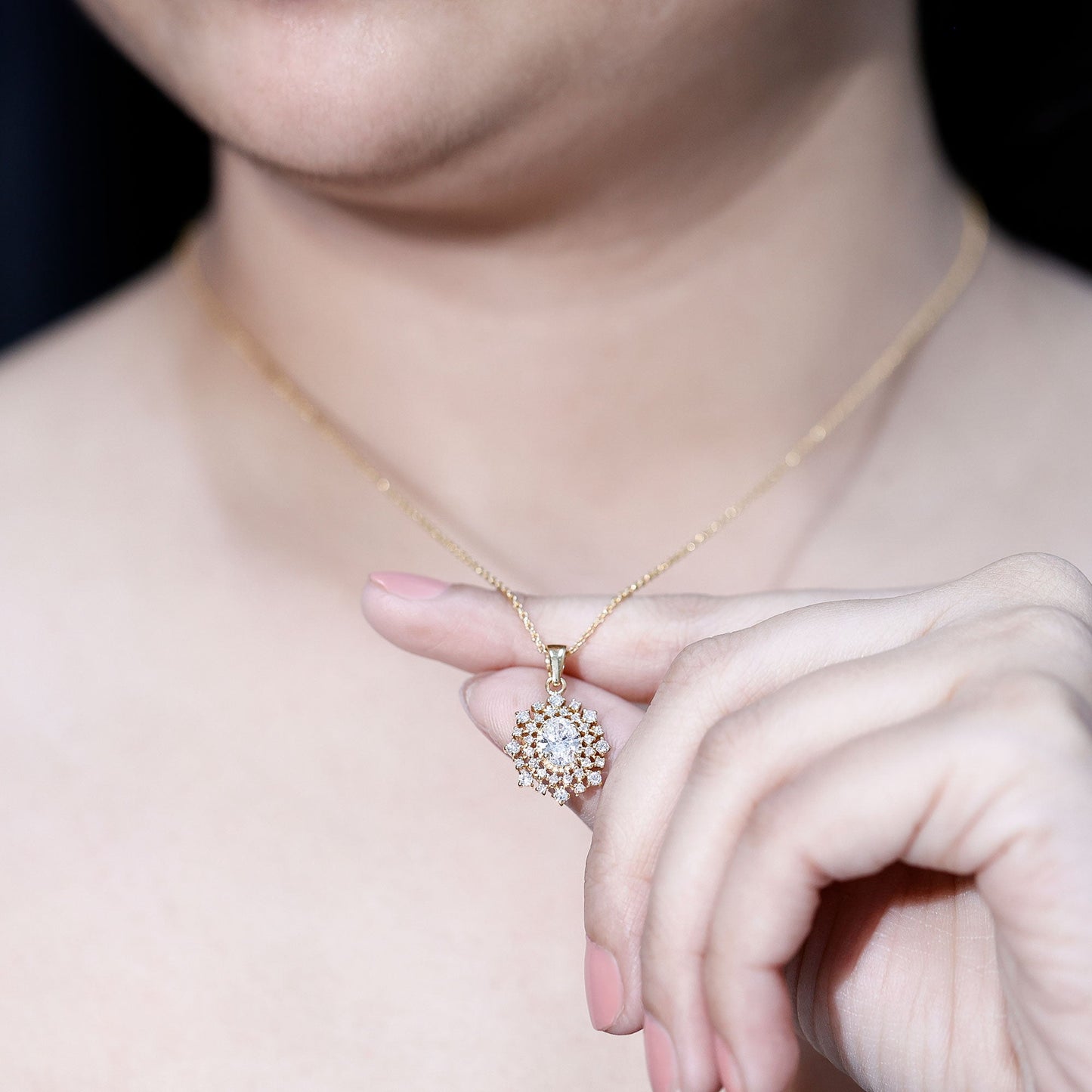 0.7 Carat Oval Lab Diamond Double Halo Bridal Pendant