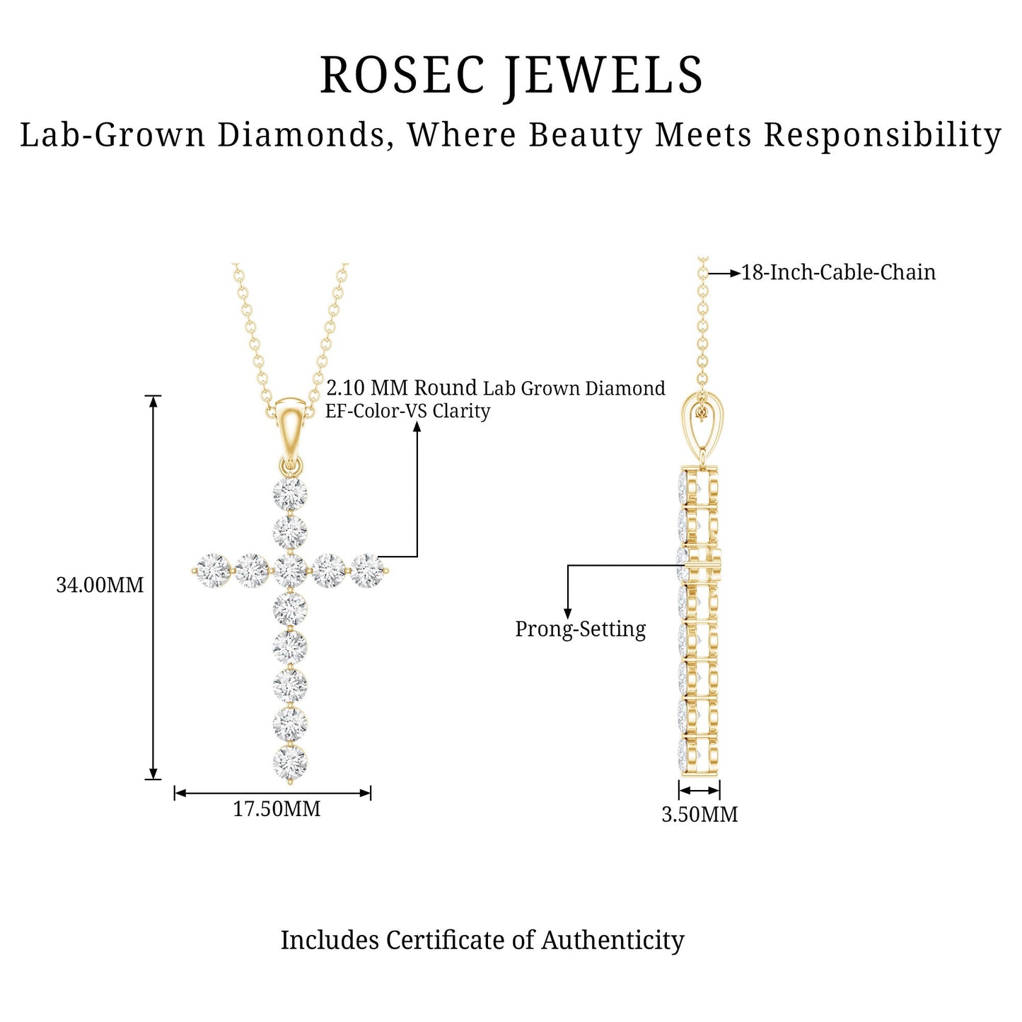 Certified Lab Grown Diamond Christian Cross Pendant