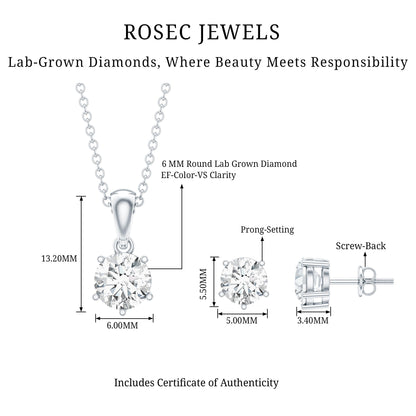 Certified Lab Grown Diamond Solitaire Necklace and Earrings Set