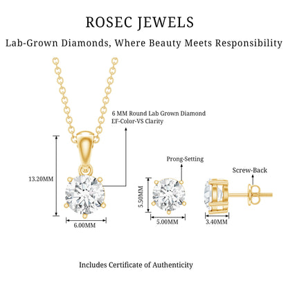 Certified Lab Grown Diamond Solitaire Necklace and Earrings Set