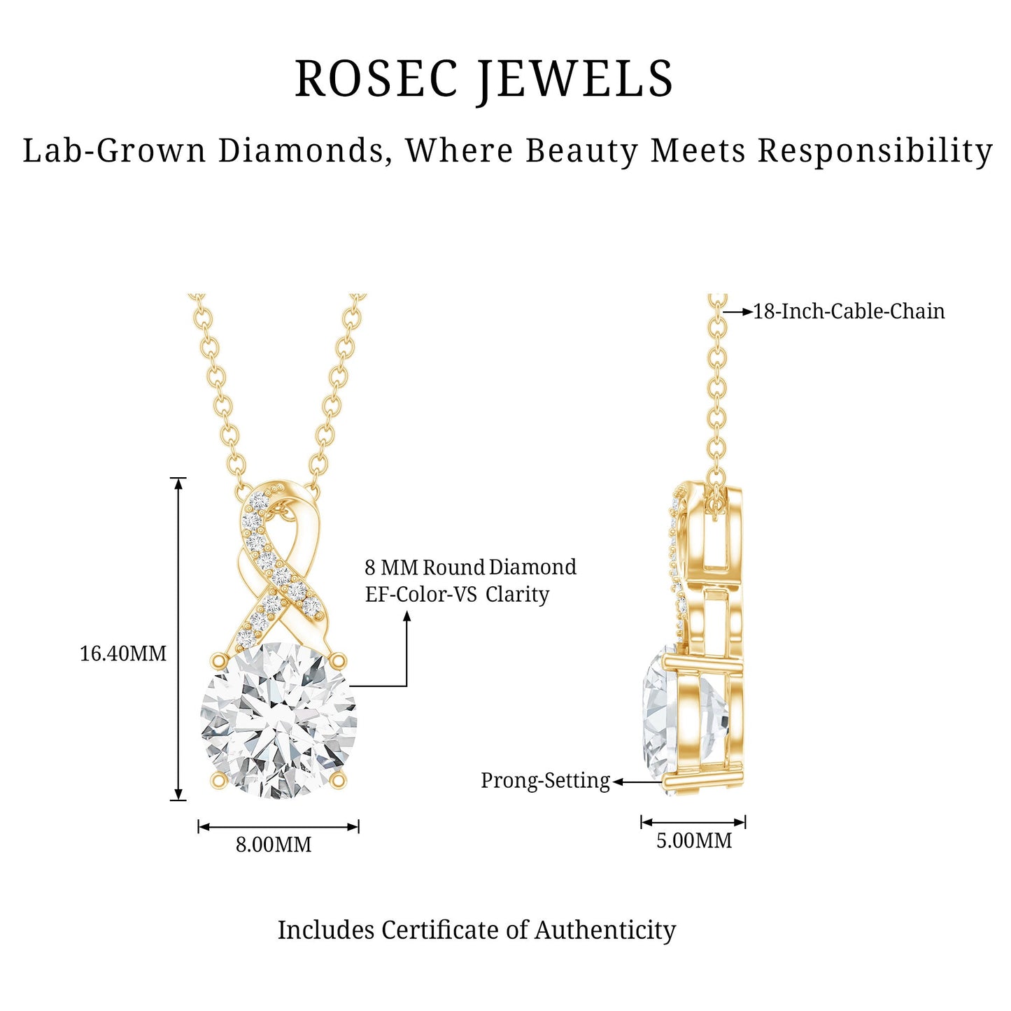 2 Carat Lab Grown Diamond Infinity Pendant Necklace