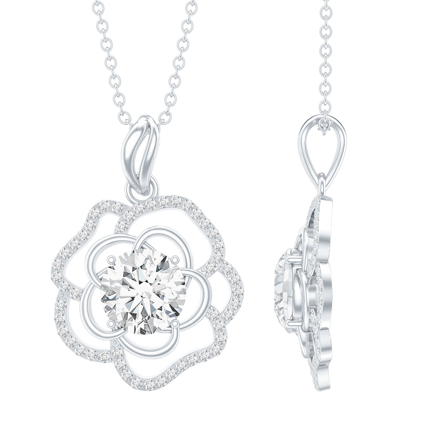 2 Carat Lab Grown Diamond Flower Pendant Necklace