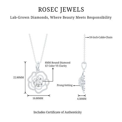 2 Carat Lab Grown Diamond Flower Pendant Necklace