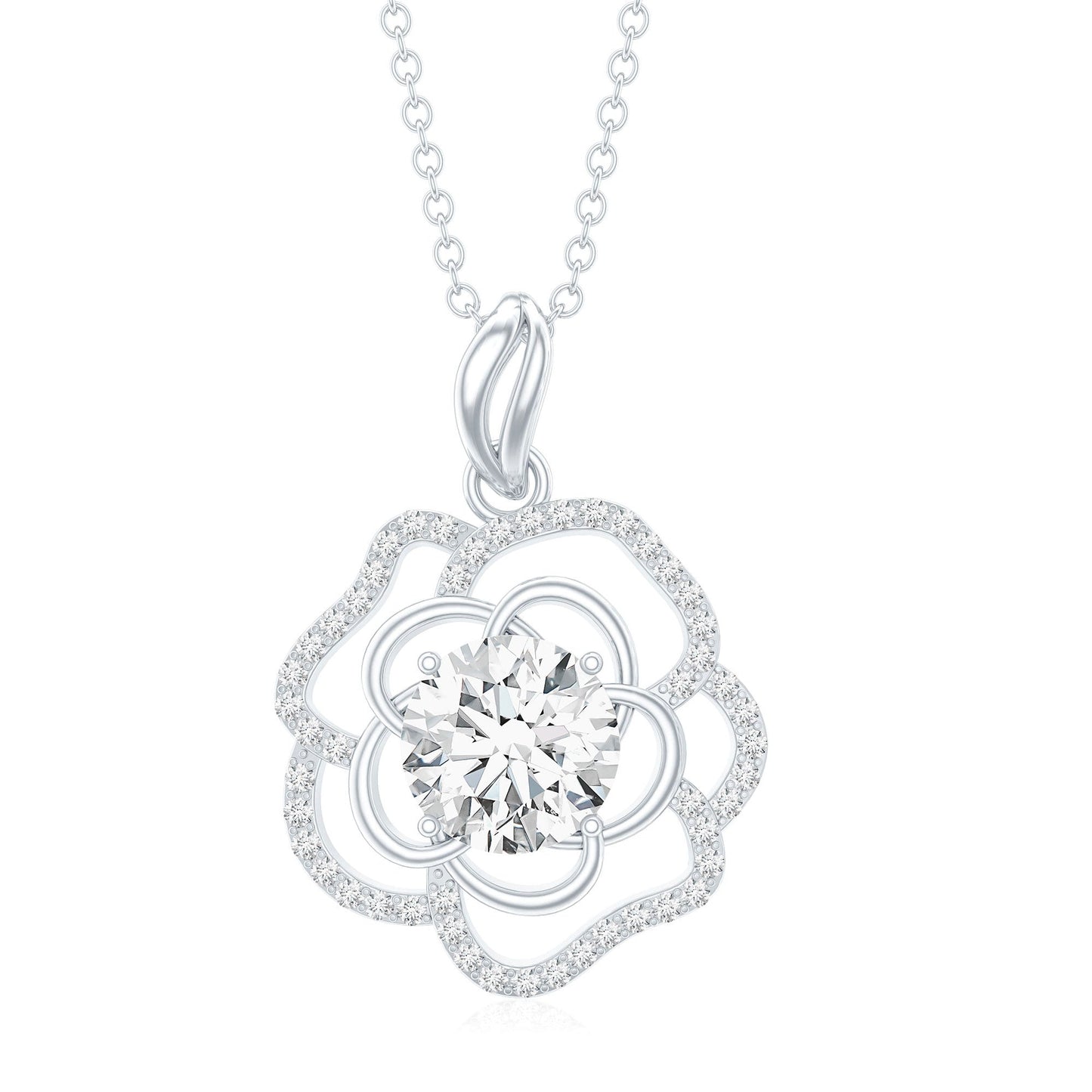 2 Carat Lab Grown Diamond Flower Pendant Necklace