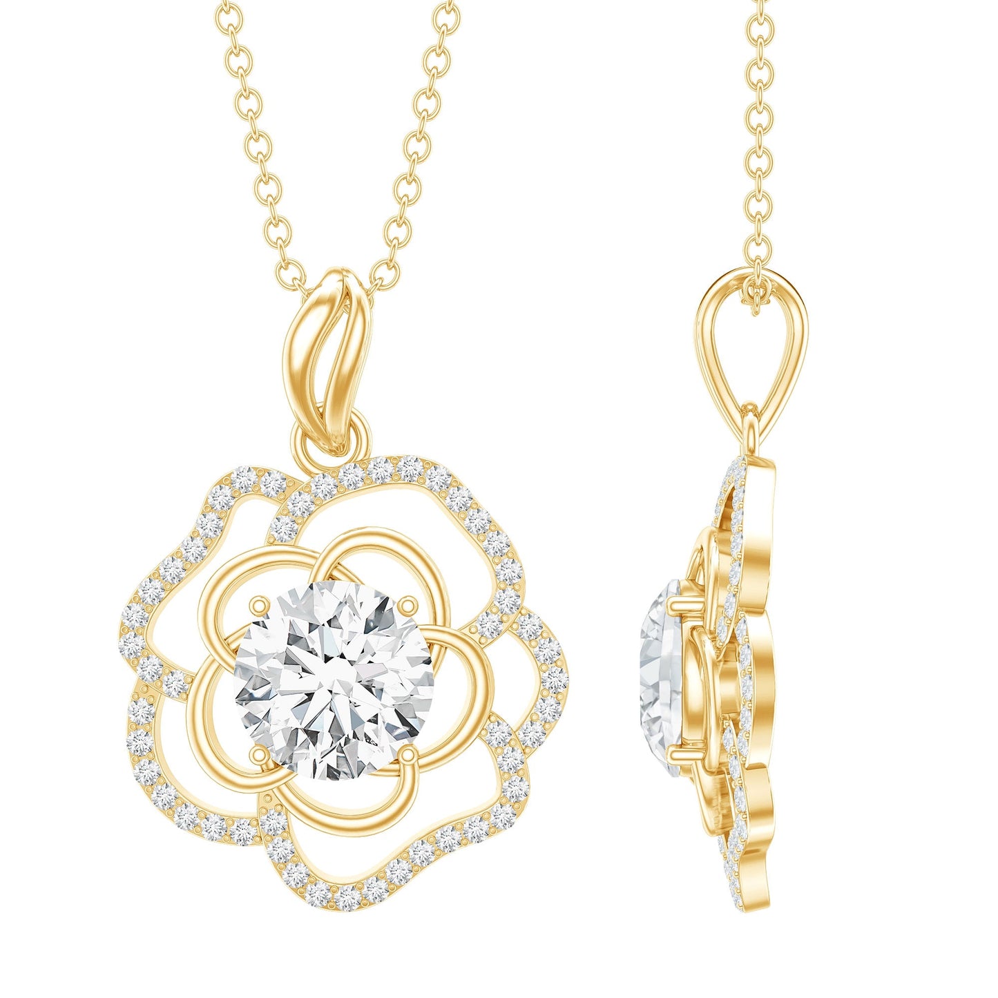 2 Carat Lab Grown Diamond Flower Pendant Necklace