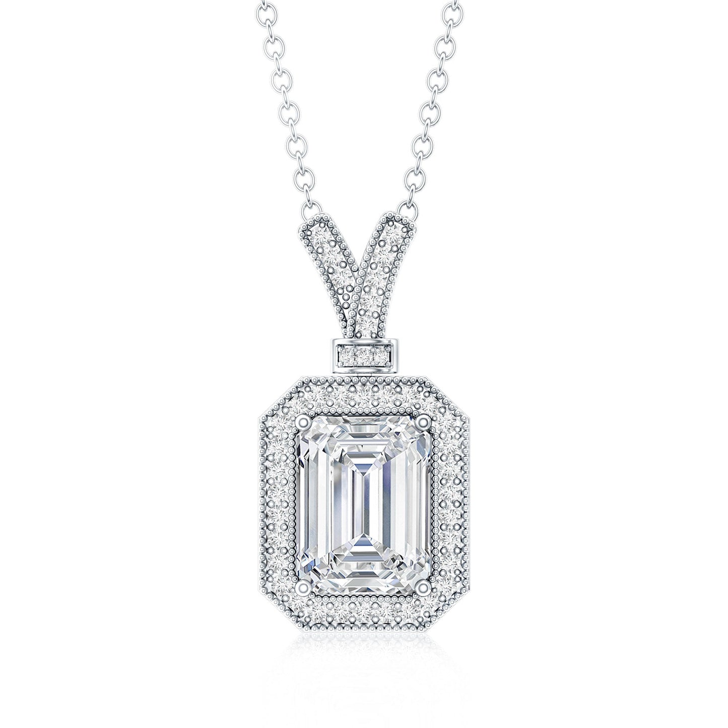 1.8 Carat Lab Created Diamond Emerald Cut Halo Necklace