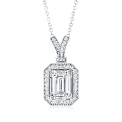 1.8 Carat Lab Created Diamond Emerald Cut Halo Necklace