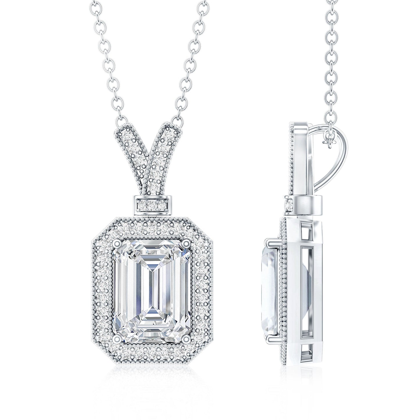 1.8 Carat Lab Created Diamond Emerald Cut Halo Necklace