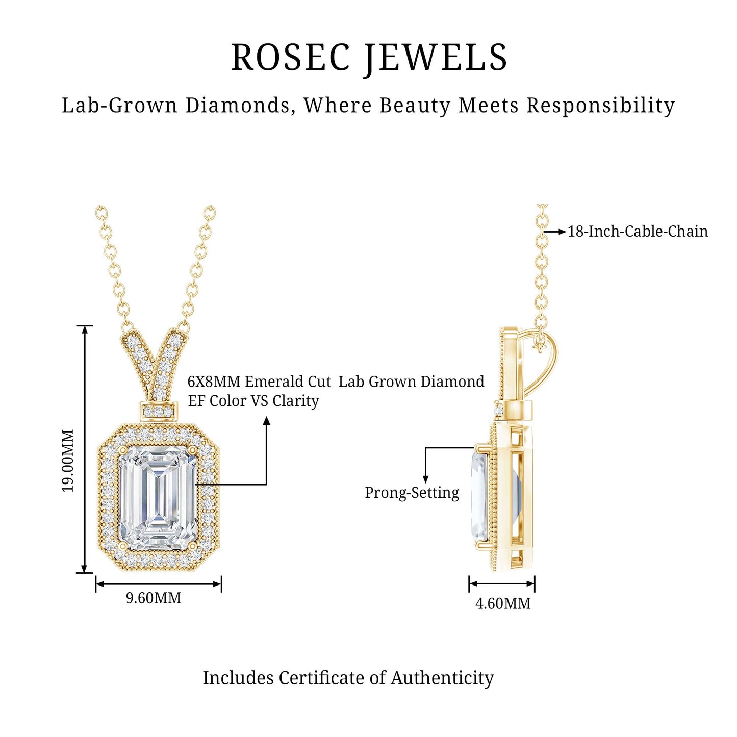 1.8 Carat Lab Created Diamond Emerald Cut Halo Necklace