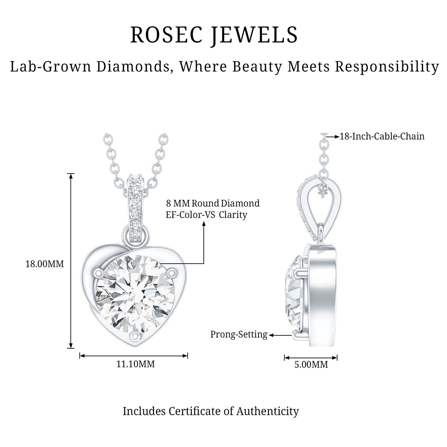 2 Carat Lab Grown Diamond Solitaire Heart Locket for Women
