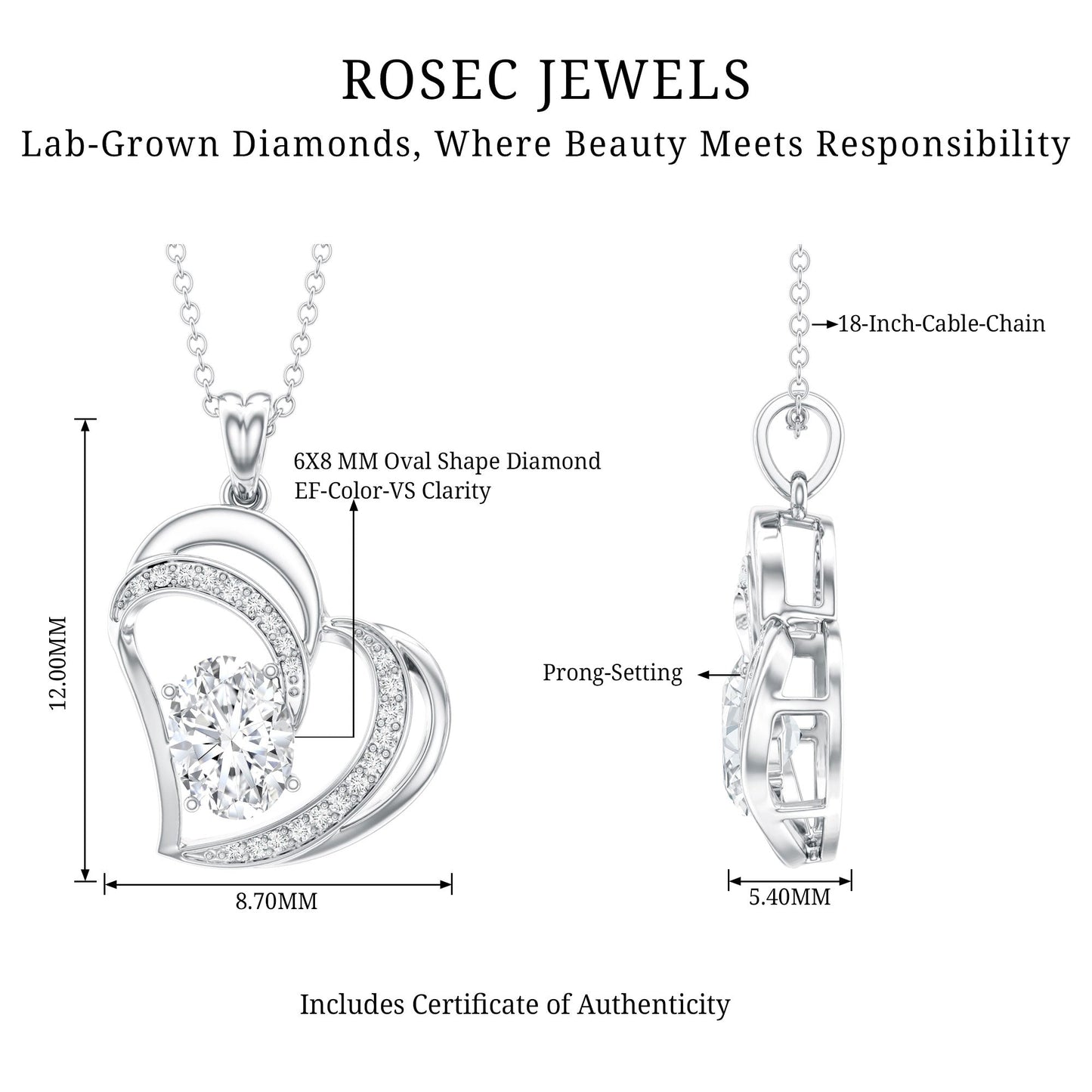 Lab Grown Diamond Heart Designer Necklace for Women